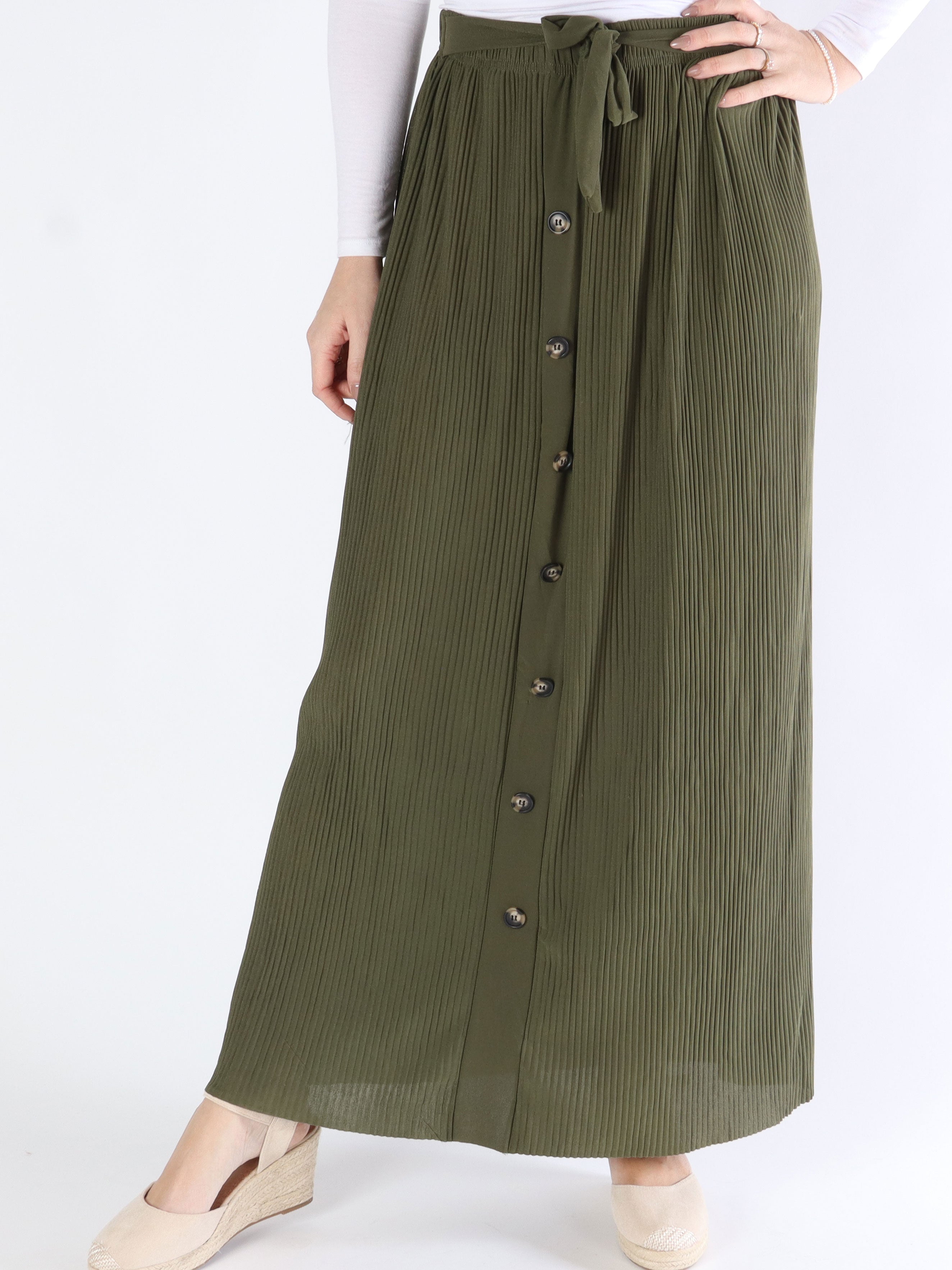 Andrea - Lång plisserad kjol med knappar